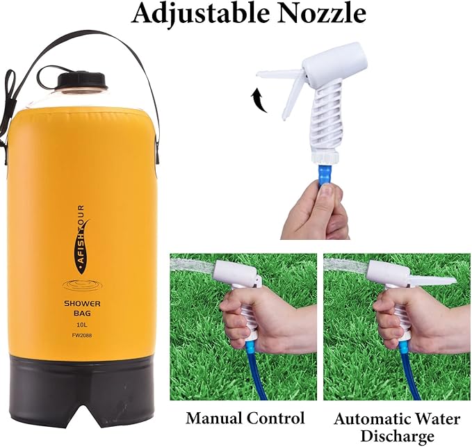 Portable Camping Shower Bag - 10L/2.2 Gallons 20/5 Gallons Solar Shower Water Bag with Foot Pump, Hose and Shower Head - Camp Shower for Camping, Beach, Travel, Outdoor Activities