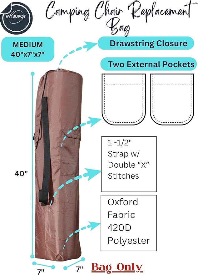 Replacement Bag for Folding Camping Chair, Portable Camp Chair, Hammock, Yoga Mat, Umbrella, Tents, Tripods, Fishing Poles - 420D Oxford Polyester Fabric