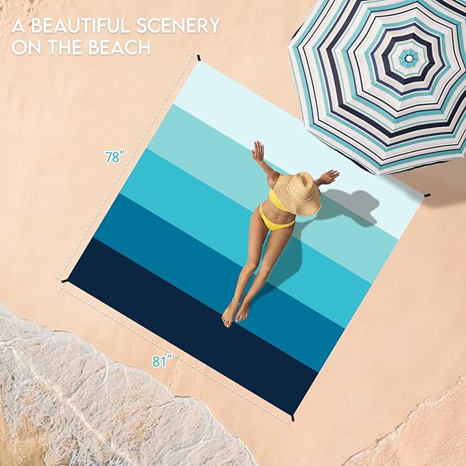 BYDOLL Beach Blanket 78''X81'' 4-7 Adults Oversized Lightweight Waterproof Sandproof Blanket for Beach Large Picnic Mat Travel Camping