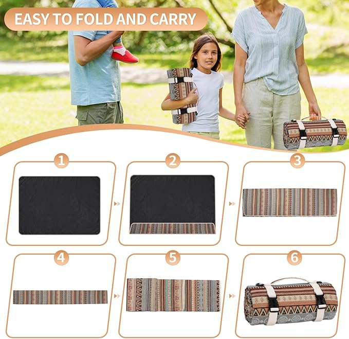 Extra Large Waterproof Picnic Blanket | Portable Camping & Beach Mat | Sand Free with Carry Strap | Park Blanket for Grass, Hiking, Travel, Concerts, Indoor (Orange)