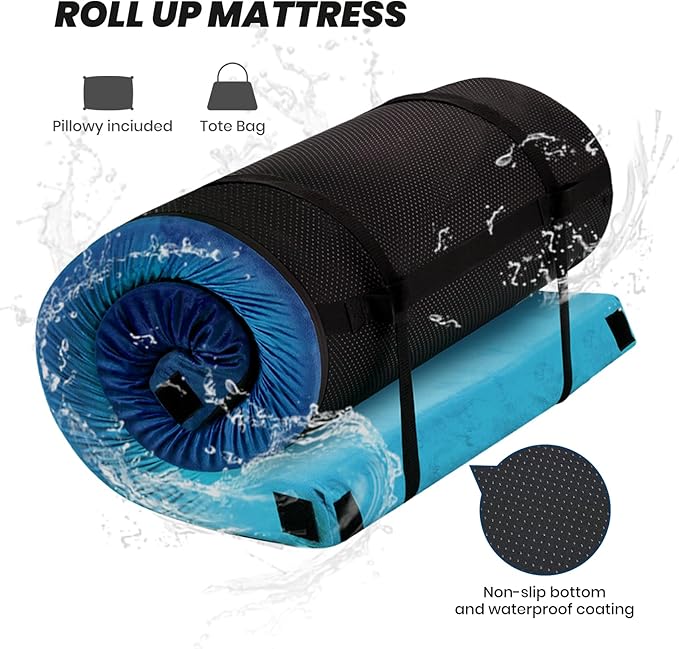 Memory Foam Camping Pad, Camping Sleeping Pad, Camping Mattress Pad with Pillow & Travel Bag, Portable Floor Mat Roll Up for Guest Adults Side Sleepers Indoor Outdoor Travel