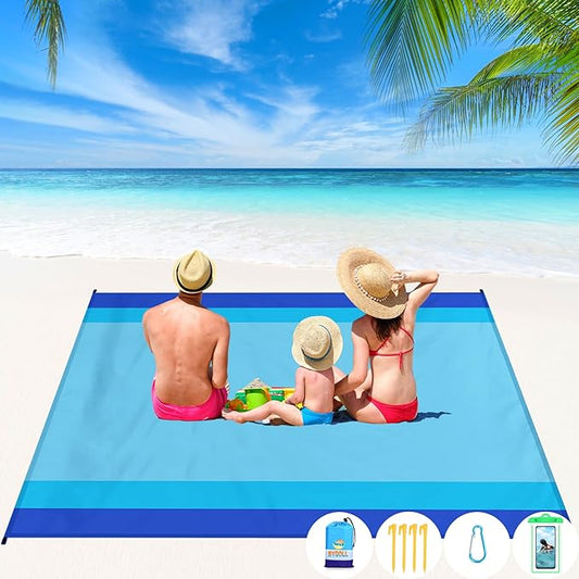 BYDOLL Beach Blanket Waterproof Sandproof 78''×81'' 1-7 Adults Oversized Lightweight Large Picnic Mat Waterproof Sandproof Blanket for Beach