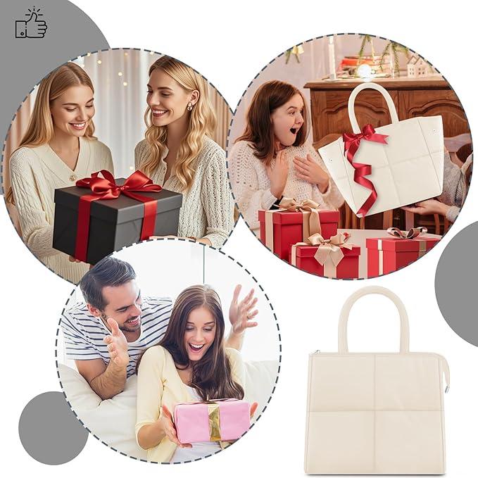 Coobiiya Stylish Lunch Box Lunch Bag for Women Men, Ultralight Thickened Leakproof Quilted Puffer Lunch Cooler Tote, Adult Small Cute Reusable Insulated Lunch Box for Work, Office, Travel (White)