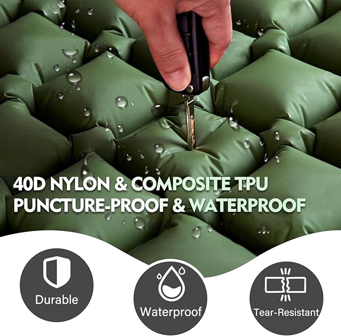 Camping Sleeping Pad, Ultralight Camping Mat with Pillow Built-in Foot Pump Inflatable Sleeping Pads Compact for Camping Backpacking Hiking Traveling Tent (Green, Single)