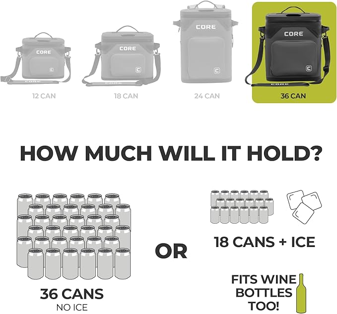 CORE Magnetic Leak Proof Soft Cooler with Waterproof Zipper | Insulated Bag Portable Ice Chest Box | Best Soft Cooler for Food & Beverages for Tailgating, Car Camping, Travel, and Family Beach Picnics