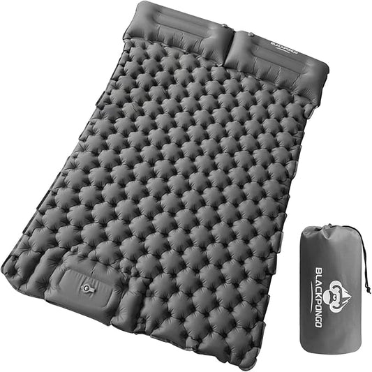 Camping Sleeping Pad, Ultralight Camping Mat with Pillow Built-in Foot Pump Inflatable Sleeping Pads Compact for Camping Backpacking Hiking Traveling Tent (Grey, Double)