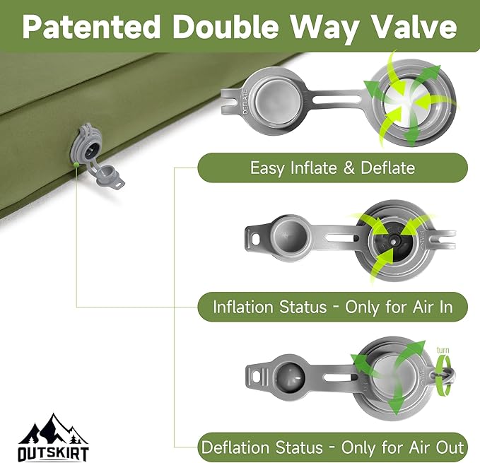 OUTSKIRT Camping Mattress, Self Inflating Sleeping Pad with Pump Sack, Foam Camping Pad for Sleeping, 4” Thickness Sleeping Mat for Camp/Travel/Car/Tent, 4 Season Camp Air Mattress