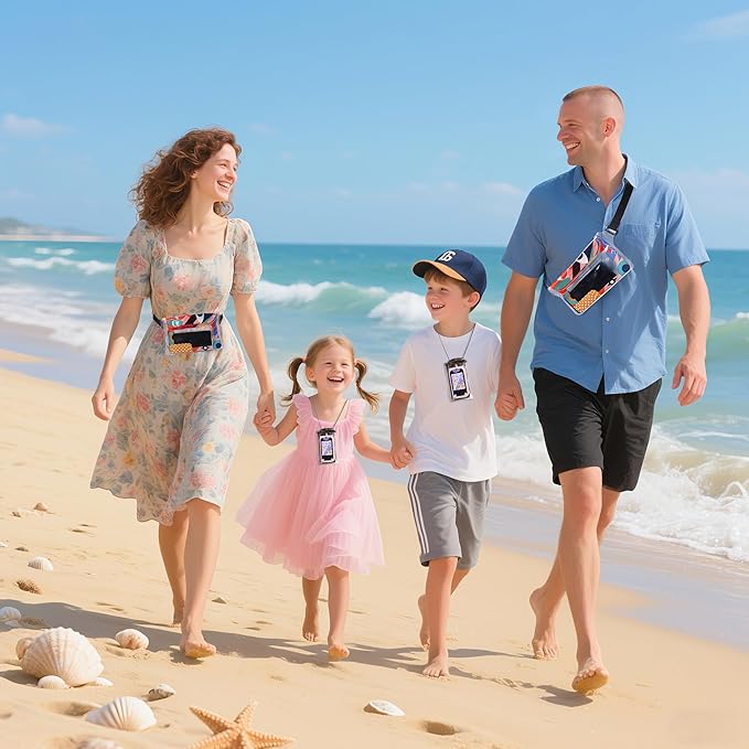 4 Pack Waterproof Fanny Pack with Waist Strap Waterproof Phone Pouch Dry Bag for Kayaking Pool Swimming Boating Beach Fishing Travel Diving Surfing (B-Hawaii, 2 Fanny Pack + 2 Phone Pouch)