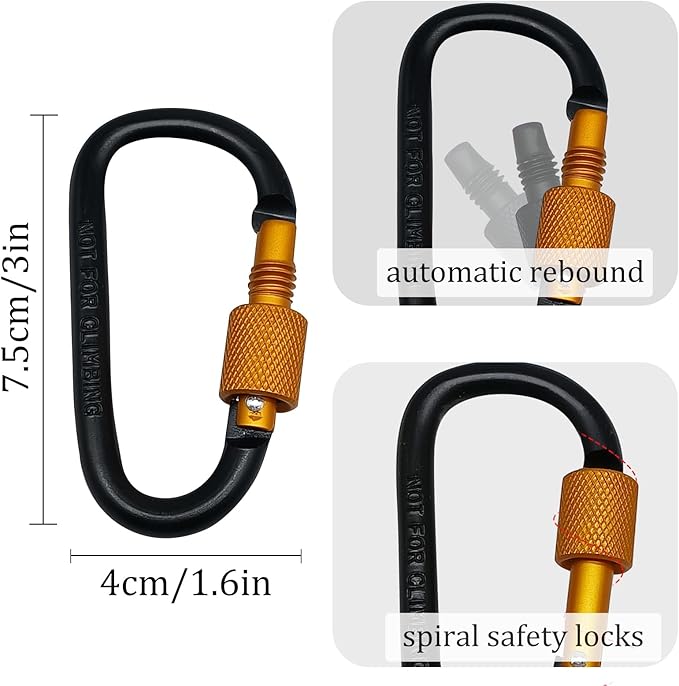 6 Pack Small Locking Carabiner Clips - 3 Inch Aluminum Alloy D-Ring Key Hooks with Twist Lock, Secure for Keys, Pet Leash, Travel Accessories (Not for Climbing)