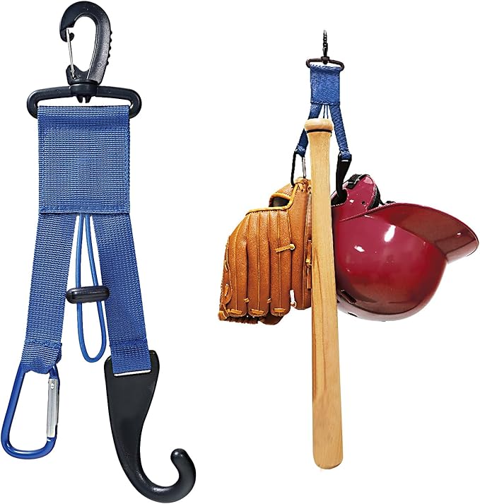 Baseball Softball Gear Hanger Dugout Organizer -Multipurpose Hanging Buckle Metal Hangers for Hold Outdoor Sports Equipment, Camping, Gloves, Helmets, Bats, Water Bottle Holder (Blue)