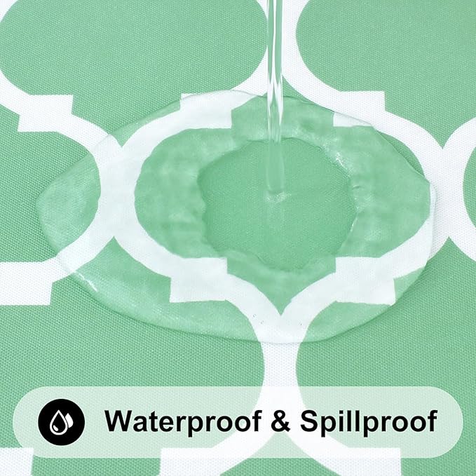 Smiry Rectangle Picnic Table Cover, Waterproof Elastic Fitted Camping Tablecloths for 8 Foot Tables, Wipeable Flannel Backed Vinyl Tablecloth Protector for Indoor, Outdoor (Sage Green, 30x96 Inches)