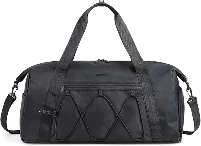 BAGSMART Small Gym Bag With Shoe Compartment & Wet Pocket, Lightweight Sports Travel Duffel, Carry On Weekender Overnight, Water Resistant Sports Gym Tote for Swimming Yoga, Black