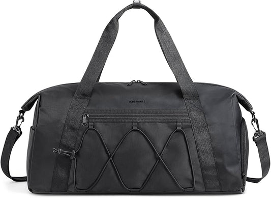 BAGSMART Small Gym Bag With Shoe Compartment & Wet Pocket, Lightweight Sports Travel Duffel, Carry On Weekender Overnight, Water Resistant Sports Gym Tote for Swimming Yoga, Black