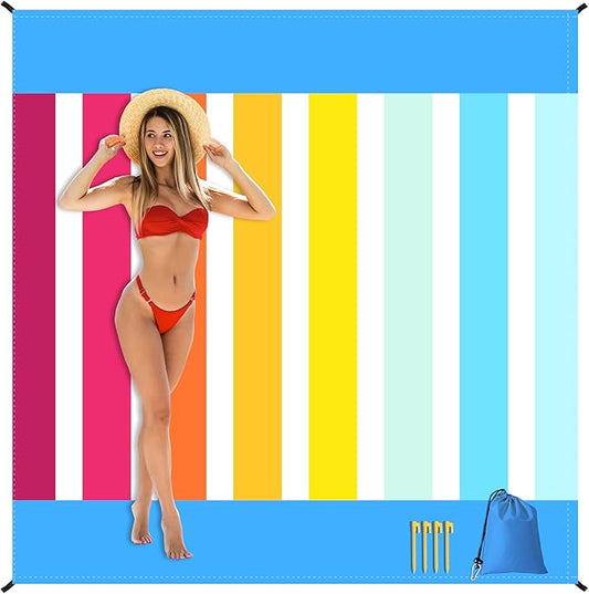 Sandproof Waterproof Beach Blanket, 80"x80" Large Beach Mat for 4-6 Adults, Lightweight Quick Dry Windproof Picnic Mat