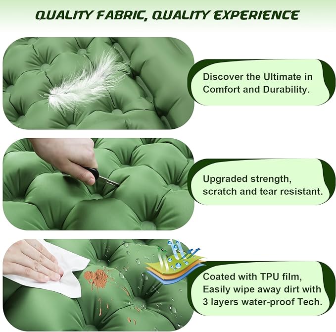 Camping Sleeping Pad, Ultralight Inflatable Camping Mat with Pillow Built-in Foot Pump Inflatable Sleeping Pads for Hiking Backpacking Camping Family Trips Tent(Green)
