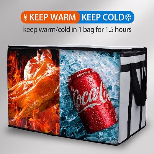 Bodaon 2-Pack Insulated Food Delivery Bag for Hot and Cold Meal, XXX-Large Grocery Tote Insulation Bag for Catering, Pizza Warmer, Cooler/Thermal Bags, Grey