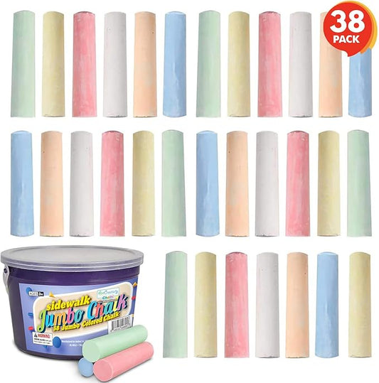 ArtCreativity Sidewalk Chalk for Kids, (38 Pieces) Bulk Jumbo Colored Sidewalk Chalk for Toddlers 1-3, Dustless, Washable & Non-Toxic, Use Outdoor or on Indoor Chalkboard or Blackboard