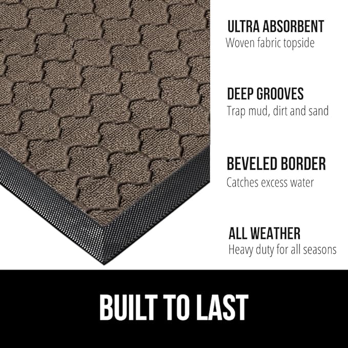 GORILLA GRIP 100% Waterproof All-Season WeatherMax Doormat, 72x24 Runner, Durable Natural Rubber, Stain and Fade Resistant, Low Profile, Indoor Outdoor Door Mats, Easy Clean Mat, Latte Quatrefoil