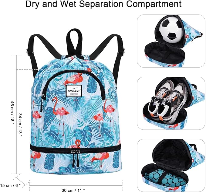Dry Wet Drawstring Backpack with Shoe Compartment for Women Adjustable Gym Bag