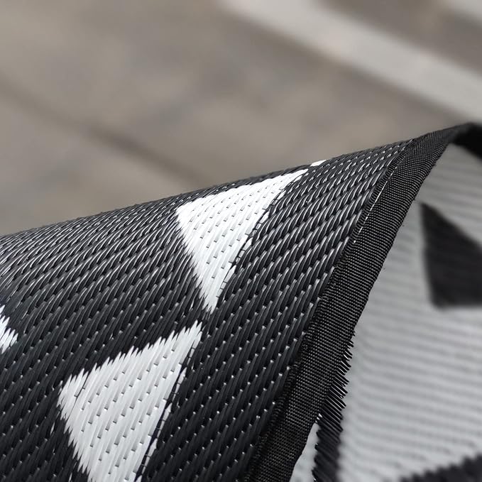 RURALITY Outdoor Rug 5x8 for Patios,Plastic Straw Waterproof Mats for Camping,Porch,RV,Picnic,Reversible,Geometric