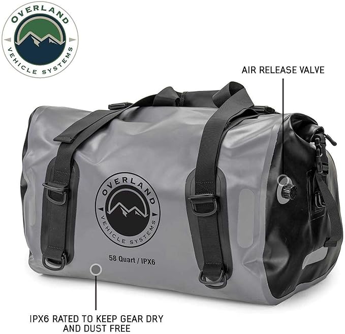 Overland Vehicle Systems Portable Dry Storage Bags (58 Quart Capacity) - Premium 1000D Construction - IPX6 Rated Waterproof Dry Bag - Heavy Duty Buckles with Robust Nylon Straps