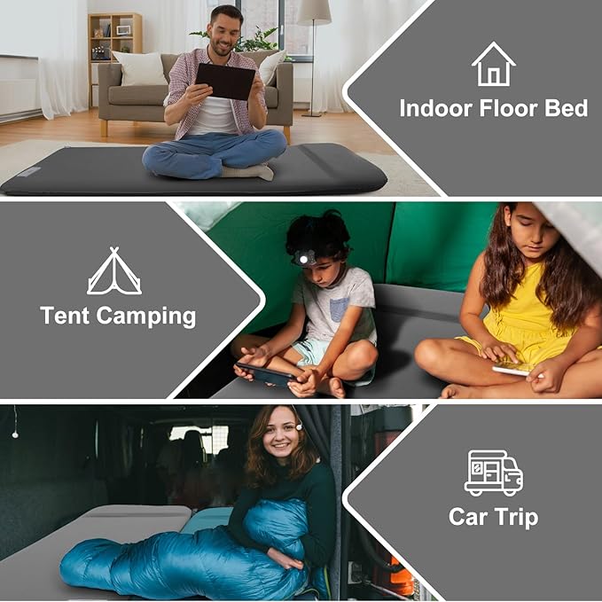 Self Inflating Sleeping Pad with Electric Pump,3.14" Thick Memory Foam Sleeping Mats for Camping,Easy Inflate&Deflate,9.5 R-Value Insulated Camping Mattress with Pillow for Car Travel Tent, Grey