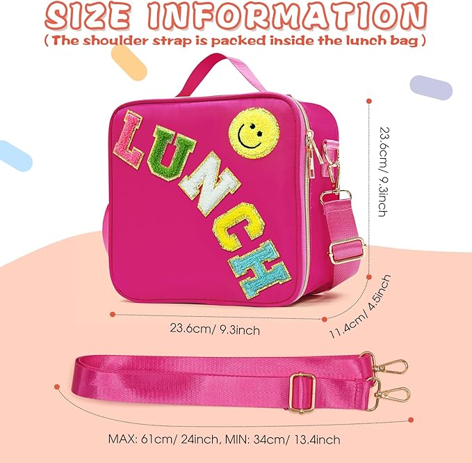 Insulated Lunch Bag Women Lunch Box Kids for Teen Girls Boys, Cute Preppy Lunch Boxes With Adjustable Shoulder Strap, Waterproof Nylon Lunchbox Lunch Bags for School Work Picnic (Wine)
