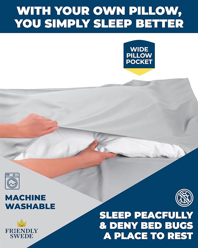 The Friendly Swede Sleeping Bag Liner — Ultralight Polyester or Cold Weather Microfiber Adult Sleep Sack; Thin Travel Sheets for Hotel; Camping Sheets; Travel Sleeping Bag with Pocket-Size Stuff Sack