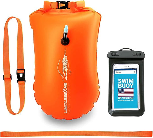 Swim Buoy & Drybag - for Swimmers, Open Water and Triathlon. Pull Buoy for Adults and Kids. Orange Signal Swimming Bubble