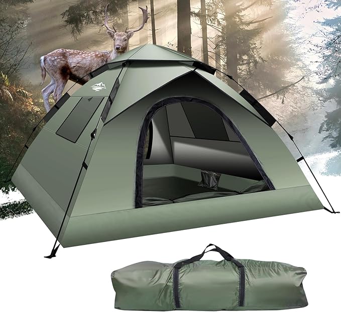 Instant Pop Up Tents for Camping, 2-3 Person Camping Tent 60s Automatic Easy Setup Tent, Double-Thick Waterproof Instant Tents for Hiking Backpacking