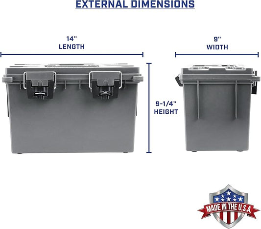 Sheffield 12775 2-Pack XL Ammo Storage Box, Stackable .50 Cal Field Boxes, Water and Dust Resistant, Lockable Storage Box with Handle, Heavy Duty Protection for Hunting Gear, Made in the USA, Gray