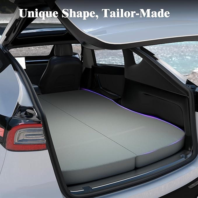 Ferlizer 4" Memory Foam Camping Mattress for Tesla Model Y, 76" x 43", Foldable Car Sleeping Pad with Plush Washable Cover, CertiPUR-US Certified, Grey