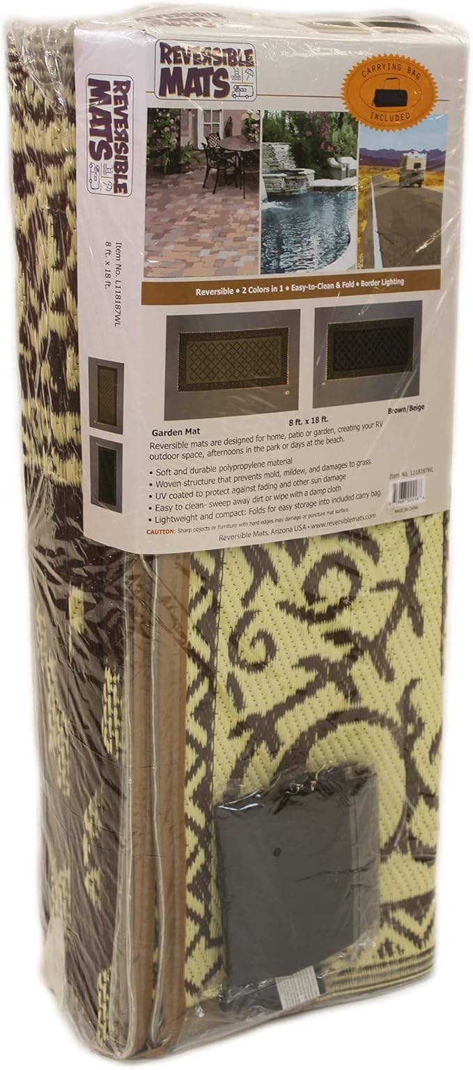 Stylish Camping L118187WL 8-feet by 18-feet LED Illuminated Patio Mat - Outdoor Patio Brown/Beige RV Camping Mat
