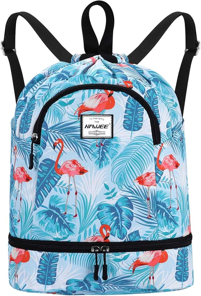 Dry Wet Drawstring Backpack with Shoe Compartment for Women Adjustable Gym Bag