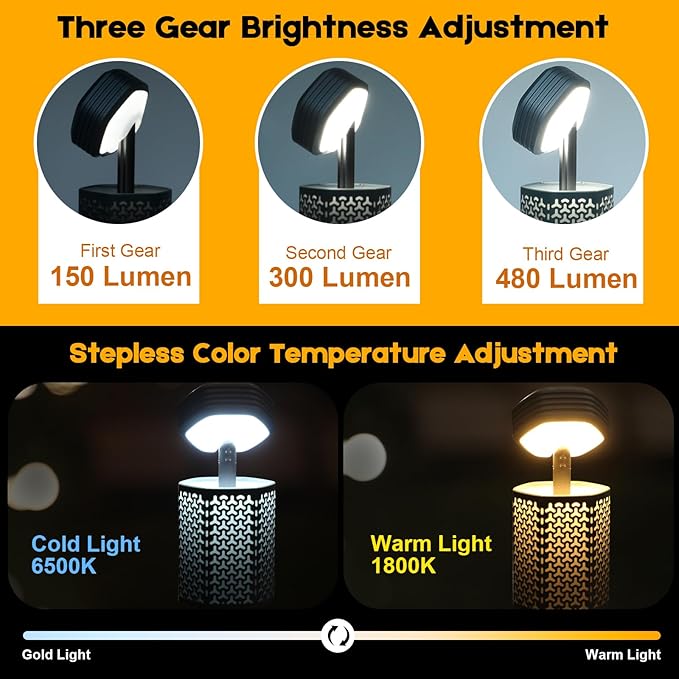 Telescopic Camping Lights, Rechargeable 10500mAh Camping Lantern with Storage Bag, Waterproof LED Camp Lamp with Magnetic, Portable Outdoor Tent Light for Hiking,Emergency,Fishing (Gray)