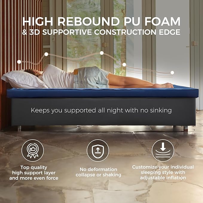 KingCamp Premium 3D Self-Inflating Camping Sleeping Pad Mattress Comfortable 3 “Thick Portable Lightweight Double Single R-Value 6.1 Warm for Winter Camping Indoor Outdoors Single-Navy