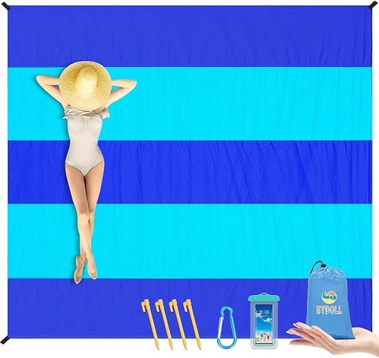 BYDOLL Nylon Beach Blanket Waterproof Sandproof 78''x110'' Suits 1-7 Adults Oversized Sand Free Extra Large Blanket Lightweight Soft Picnic Mat for Beach Essentials