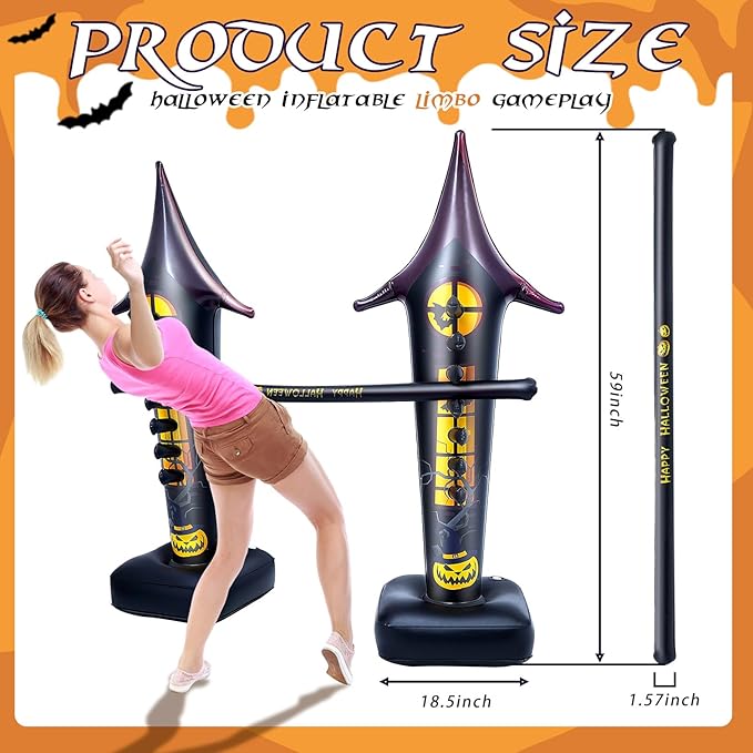 Poen 1 Set Halloween Inflatable Limbo Game Halloween Party Games for Kids Adults Carnival Games Ghost Pumpkin Inflatable Decoration for Indoor Outdoor Lawn Yard Party Games Party Supplies