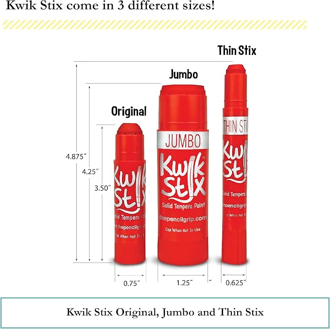 The Pencil Grip Kwik Stix Tempera Paints, Jumbo Tempera Paint Pens, 4 Times More Paint, Super Quick Drying, 6 Classic Colors- TPG-646