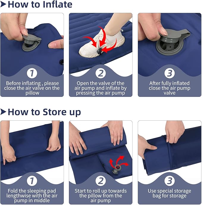 Inflatable Camping Sleeping Pad with Pillow, Thick 4.5 Inch Portable Sleeping Pad, Lightweight Sleeping Mat for Camping, Backpacking, Hiking