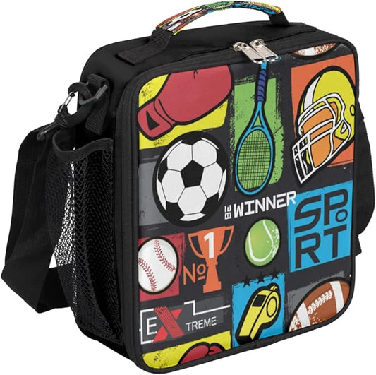 cfpolar Insulated Lunch Bags Sport Symbol Soccer Lunch Box for Men Boys Girls Reusable Mini Cooler Lunch Tote Lunchbox Thermal Meal Tote Kit with Shoulder Strap for Work School Picnic