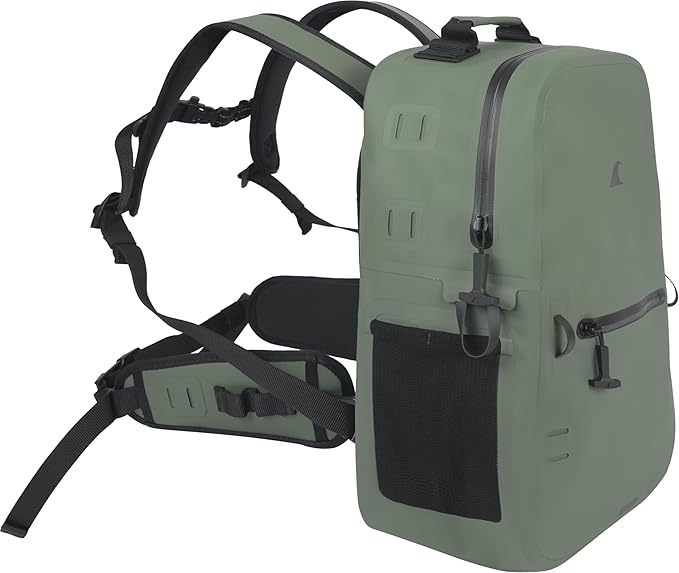 Breakwater Supply™ River Ute Waterproof IP68 Fishing Backpack, Floating TPU Submersible Dry Bag with Padded Hip Belt and Airtight Zippers | 20L (River Ute 20L Marsh Green)