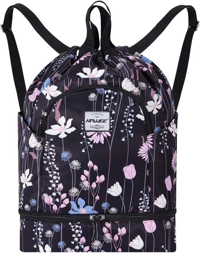 Dry Wet Drawstring Backpack with Shoe Compartment for Women Adjustable Gym Bag