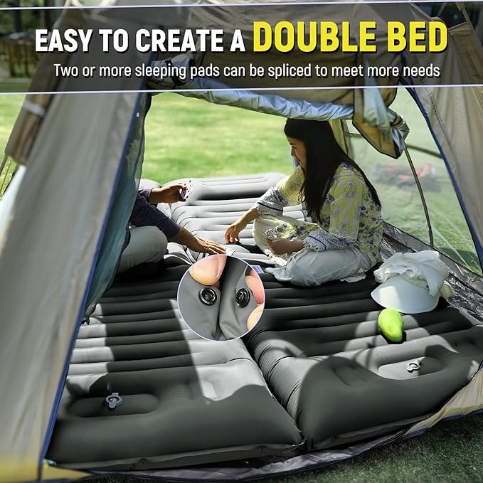 Inflatable Camping Sleeping Pad with Pillow, 5" Extra-Thick Ultralight Inflatable Sleeping Mat with Built-in Pump, Camping Air Mattress Compact for Backpacking Hiking Trap Traveling (Grey)