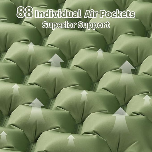 Inflatable Sleeping Pad with Build-in Pump 4-Inch Thick Sleeping Mat Soft Fabric for Comfortable Sleep Ultralight Camping Mattress for Hiking Backpacking Camping Family Trips - Green 1 Pack