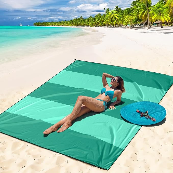 Beach Blanket Waterproof Sandproof Beach Mat 79" X 83" /10'x9'for 2-8 Adults Quick Drying Outdoor Picnic Mat Beach Accessories for Travel, Camping, Hiking