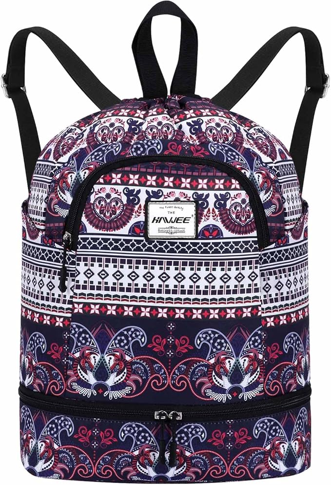 Dry Wet Drawstring Backpack with Shoe Compartment for Women Adjustable Gym Bag