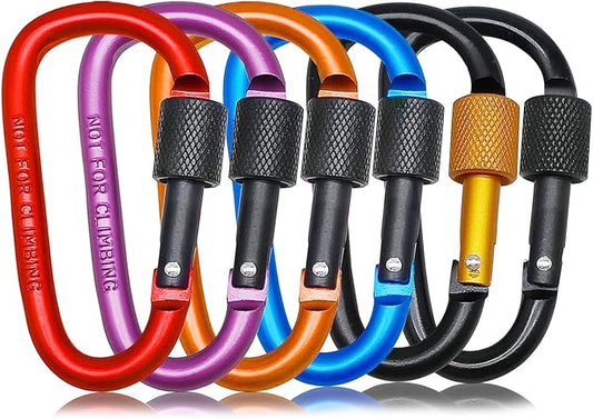 6 Pack Small Locking Carabiner Clips - 3 Inch Aluminum Alloy D-Ring Key Hooks with Twist Lock, Secure for Keys, Pet Leash, Travel Accessories (Not for Climbing)