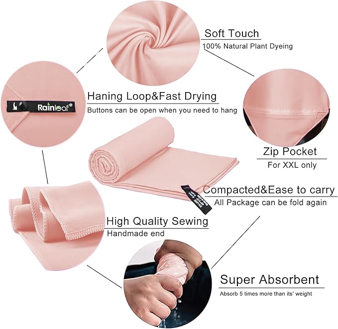 Rainleaf Microfiber Towel Perfect Travel & Gym & Camping Towel. Quick Dry - Super Absorbent - Ultra Compact - Lightweight. Suitable for Trip, Beach, Shower, Backpacking, Pool