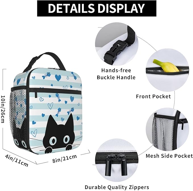 Black Cat Lunch Box Reusable Insulated Lunch Bag Thermal Cooler Tote For Boys Girls Teen School Men Women Picnic Travel Hiking